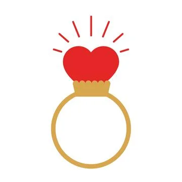 Golden ring with shiny heart shape. Stock Illustration