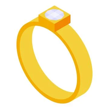 Golden ring with square gem in isometric view symbolizing commitment and love Illustrazione stock
