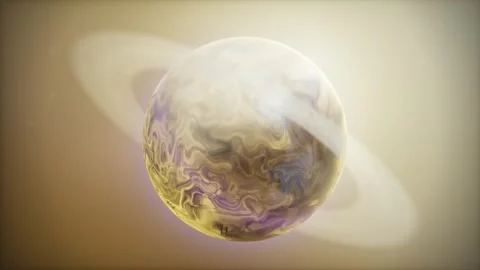 Golden ringed planet rotating in space seamless loop animation Video stock 345794817