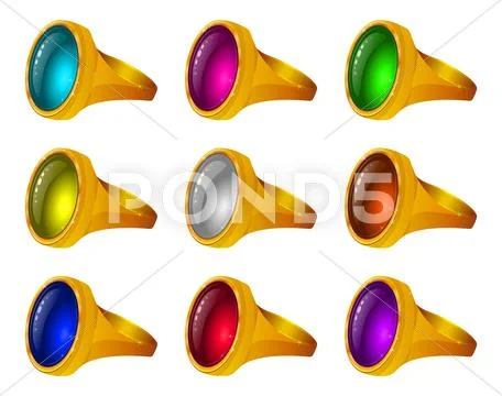 Golden rings with gems, set Stock Illustration