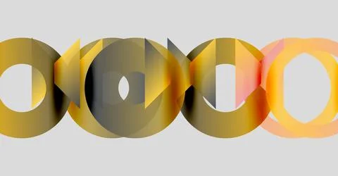 Golden rings overlap creating abstract pattern. Soft gradients suggest depth, イラスト素材