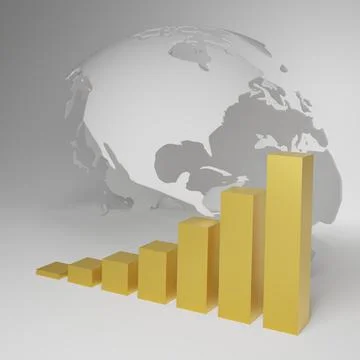 Golden rising graph with abstract globe in america position Stock Illustration