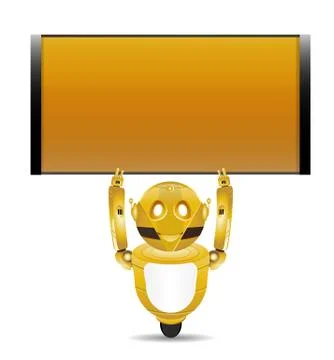 Golden robot with text box Stock Illustration