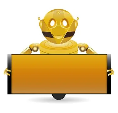 Golden robot with text box  Stock Illustration