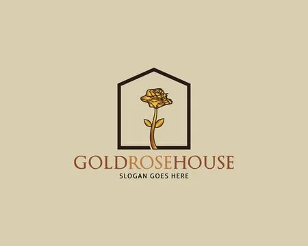Golden Rose House Vector Logo Design Template 스톡 일러스트