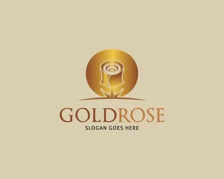 Golden Rose Vector Logo Design Template 스톡 일러스트