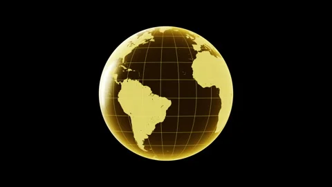 Golden rotating Earth with grid lines - digital network loop Video stock 340248274