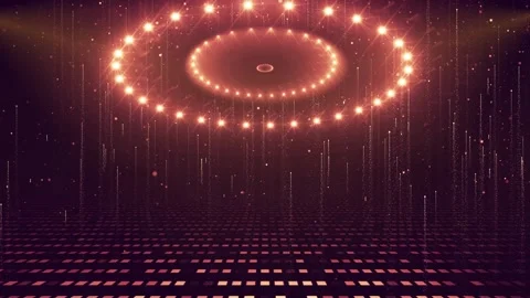 Golden rotating LED lights and particle light stage background Stock Footage 279043904