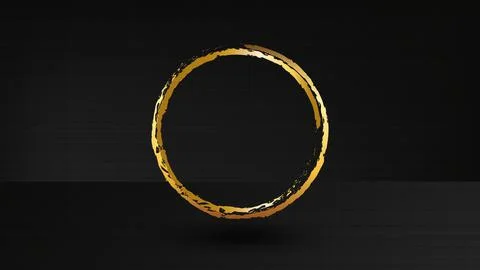 Golden round 3d frame with shadow in isometric interior made of gold brush st Stock Illustration