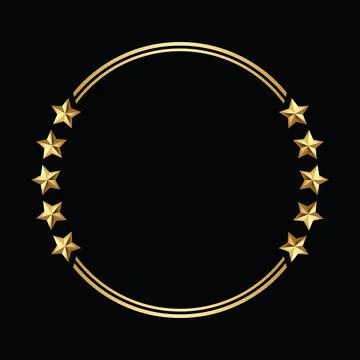 Golden Round Circle Frame with Five Stars both sides on Black Background Stock Illustration