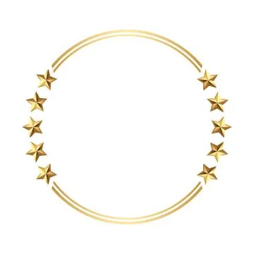 Golden Round Circle Frame with Five Stars on White Background Stock Illustration
