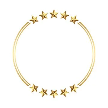 Golden Round Circle Frame with Five Stars on White Background Stock Illustration