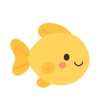 Golden round fish with smooth surface, happy face, and shiny fins. Bright Stock Illustration