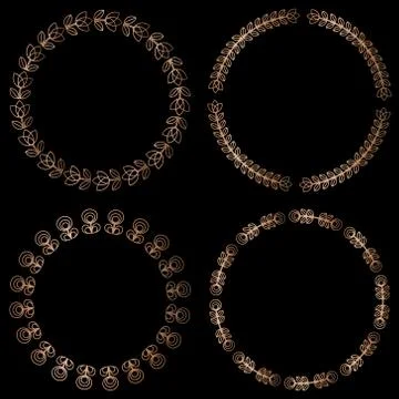 Golden round floral frames, design elements Stock Illustration