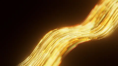 Golden S Curve Light Stream Flows Through Dark Futuristic Technology Space. Stock Footage 339072626