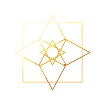Golden sacred geometry pattern with star and square shapes Illustrazione stock