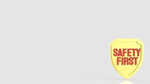 Golden Safety First Shield with Bold Red Text and Copy Space 3d render. Stock Illustration