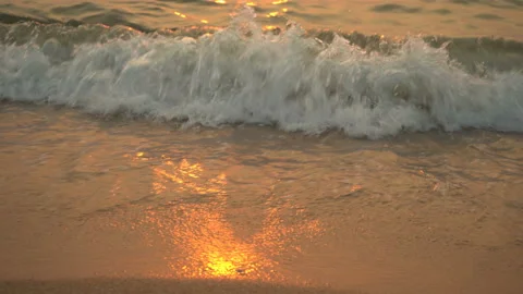 Golden sand with rolling waves at sunset Stock Footage 113416147