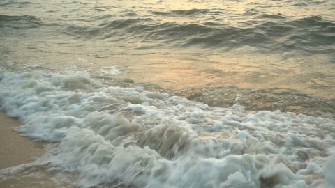 Golden sand with rolling waves at sunset Stock Footage 113416249