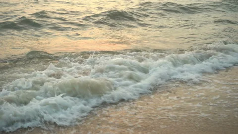Golden sand with rolling waves at sunset Stock Footage 113416348