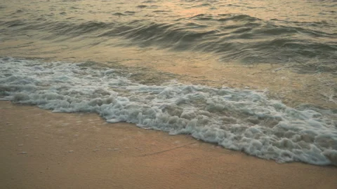 Golden sand with rolling waves at sunset Stock Footage 113416351