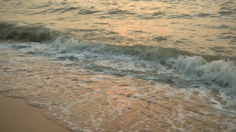 Golden sand with rolling waves at sunset Stock Footage 113416699