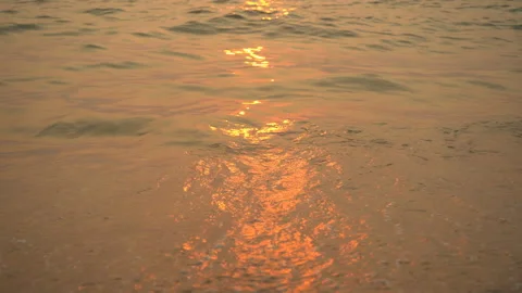 Golden sand with rolling waves at sunset Stock Footage 113416779