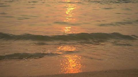 Golden sand with rolling waves at sunset Stock Footage 113416969