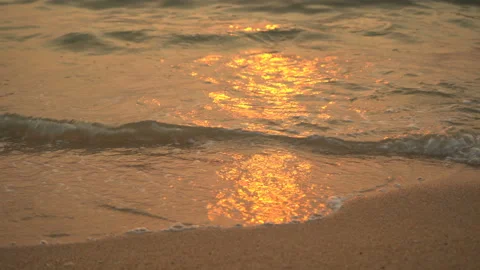 Golden sand with rolling waves at sunset Stock Footage 113417213