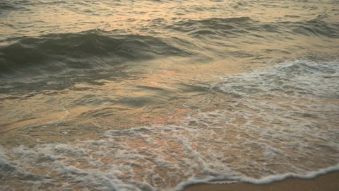 Golden sand with rolling waves at sunset Stock Footage 113417229