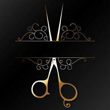 Golden scissors with frame and pattern Stockillustratie