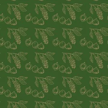 Golden seamless background of Macadamia nuts on branch Stock Illustration