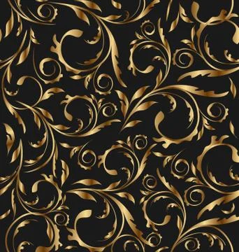 Golden seamless floral background, pattern for continuous replicate Stock Illustration