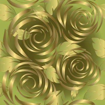 Golden, seamless floral pattern. Stock Illustration