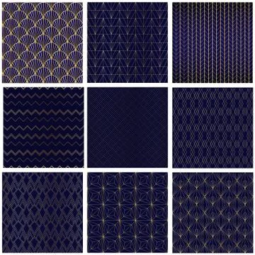 Golden seamless geometric premium patterns collection. Vector illustration Stock Illustration