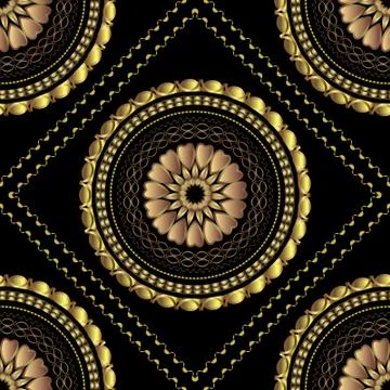 Golden, seamless Mandala Pattern Stock Illustration