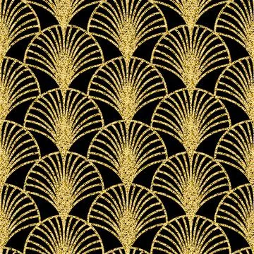 Golden seamless pattern with arch arabesque arabic shiny gold color backgroun Stock Photos