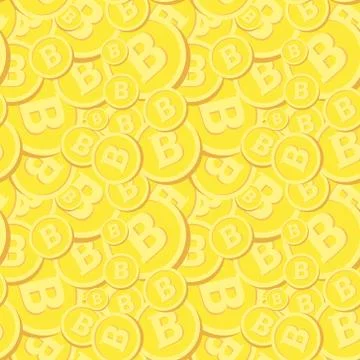 Golden Seamless Pattern With Bitcoins Realistic Crypto Currency Mining Concept Stock Illustration