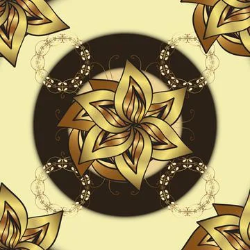 Golden seamless pattern on brown and beige colors with golden floral elements. G Stock Illustration