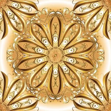 Golden seamless pattern on brown and beige colors with golden elements. Christma Stock Illustration