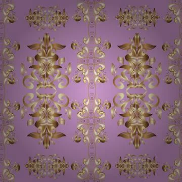 Golden seamless pattern on brown, neutral and beige colors with golden elements. Stock Illustration