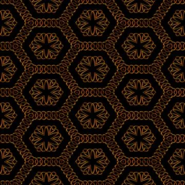 Golden seamless  pattern with curls on black Illustrazione stock