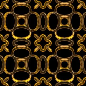 Golden seamless  pattern with curls on black Stock Illustration