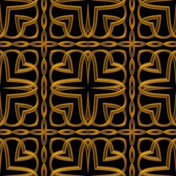 Golden seamless  pattern with curls on black Stock Illustration