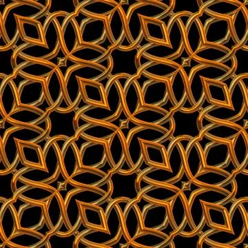 Golden seamless  pattern with curls on black Stock Illustration