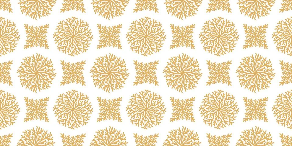 Golden seamless pattern with geometric reef corals. Gold coralline texture on Stock Illustration