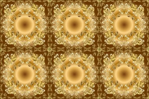 Golden seamless pattern. Golden pattern on beige, yellow and brown colors with g Stock Illustration