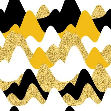 Golden seamless pattern with landscape mountain top wave gold background Stock Photos