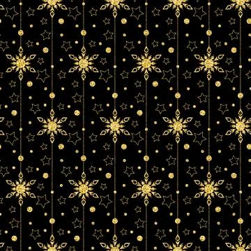 Golden seamless pattern with mandala snowflake shiny shining gold color Stock Illustration