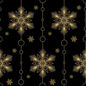Golden seamless pattern with mandala snowflake background Stock Photos